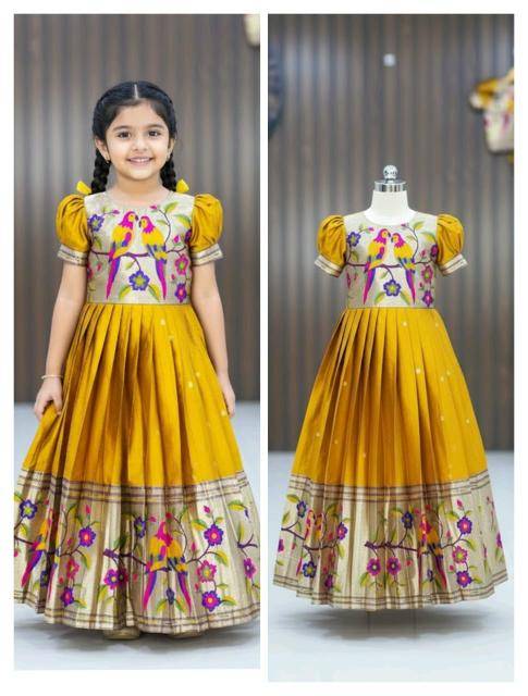 kids paithani gown silk Surat wholesale market for baby clothes